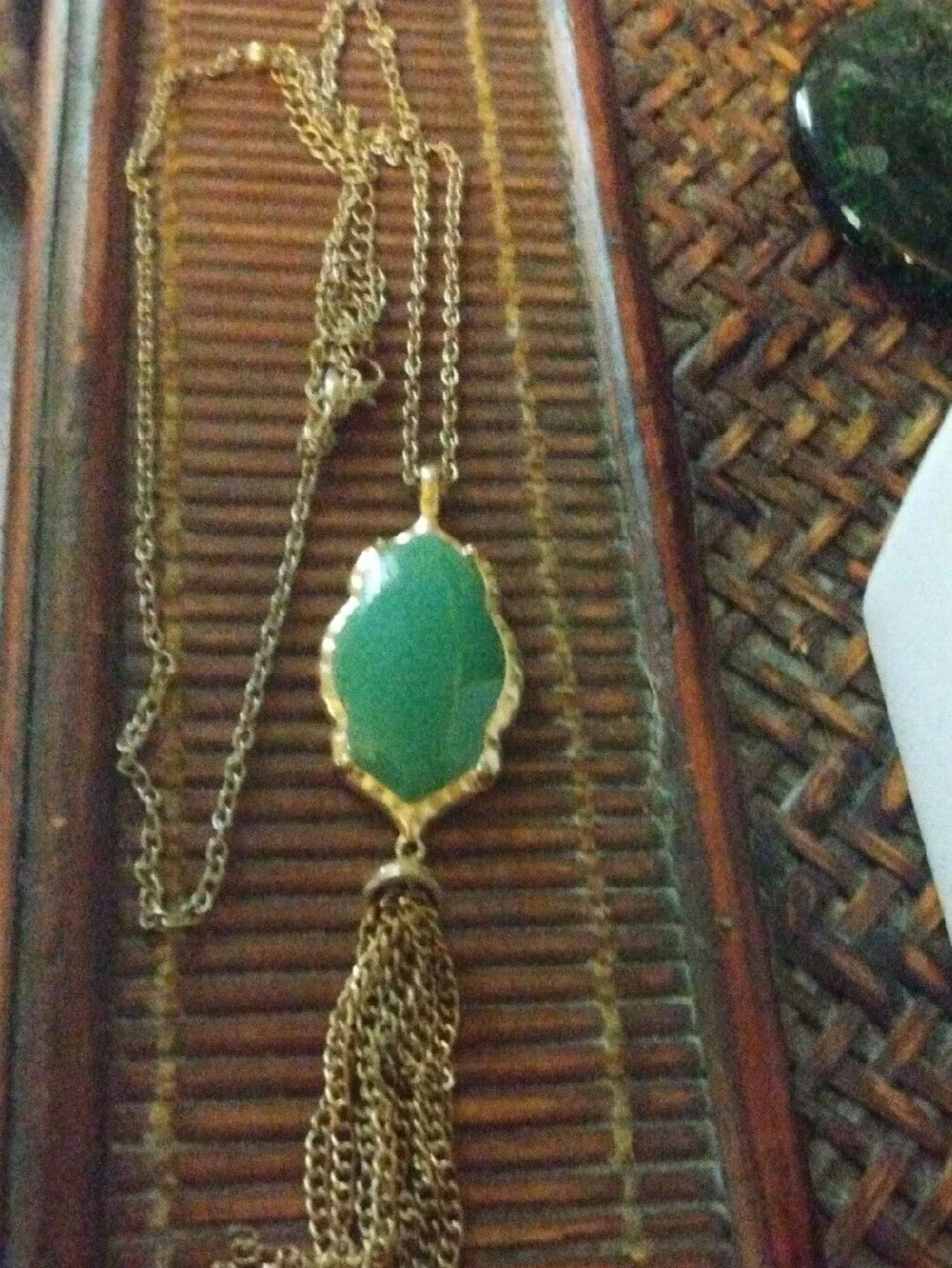 Kendra Scott Gold-Tone Green Stone Tassel Pendant Necklace